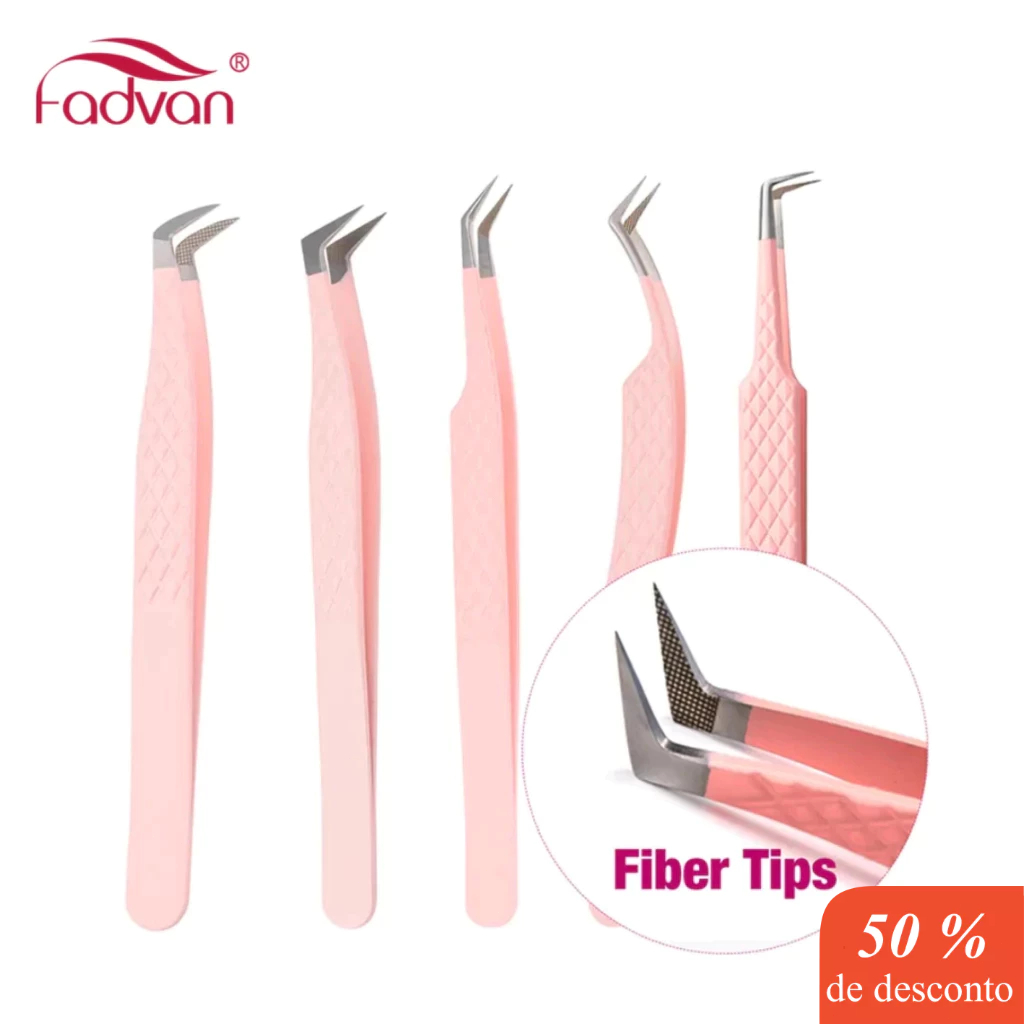 FADVAN Rosa Pinças De Aço Inoxidável Extensões De Cílios Antiestáticas Dicas De Fibra Ferramentas De Maquiagem