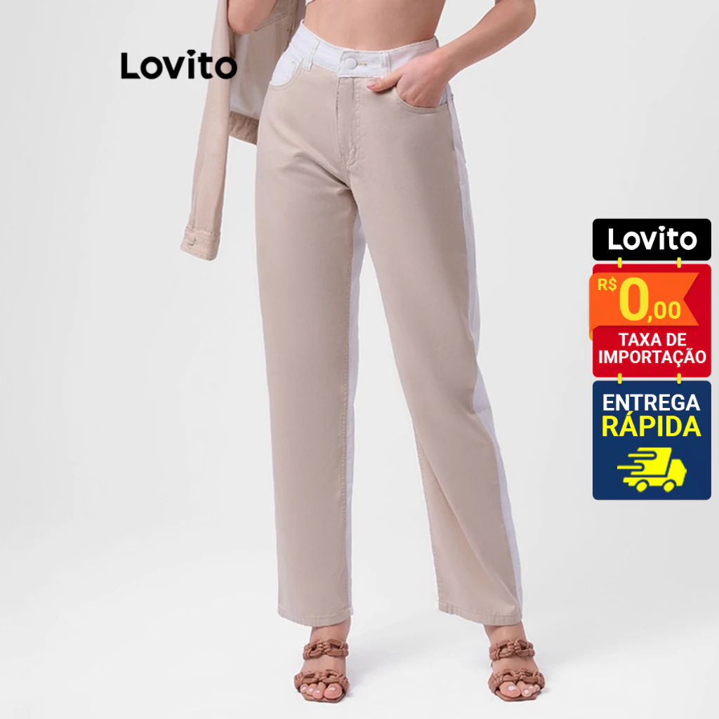 Lovito Calça Jeans Feminina Cores Contrastantes LB83BRL112
