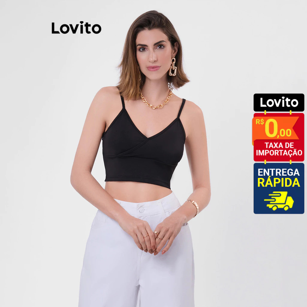 Lovito Top Regata Feminina Cropped e Alça fina LB1BRL024 - Women Clothes