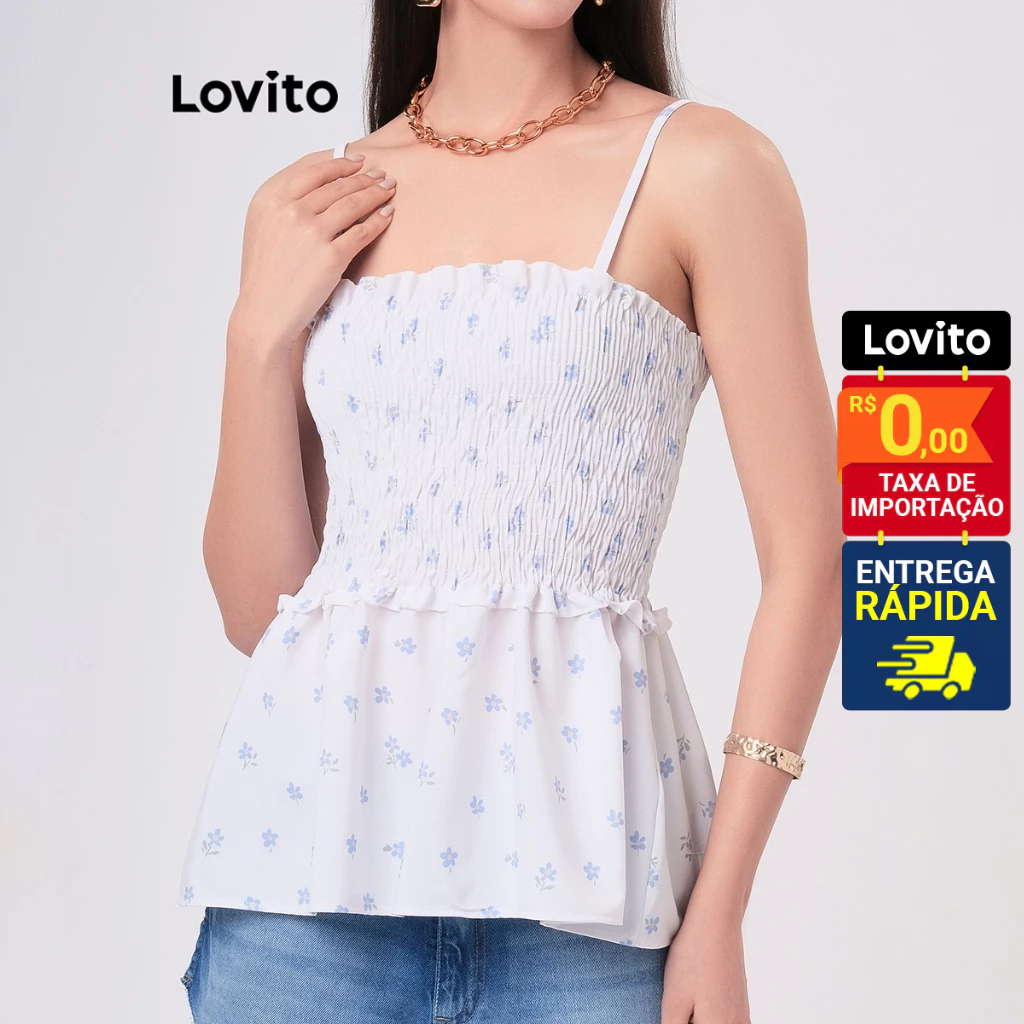 Lovito Blusa Casual Plissada Floral para Mulheres LB3BRL032