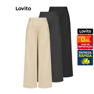 Lovito x Glenda Calça Feminina de Pernas Largas com Pregas L74ED153 em Oferta na Shopee
