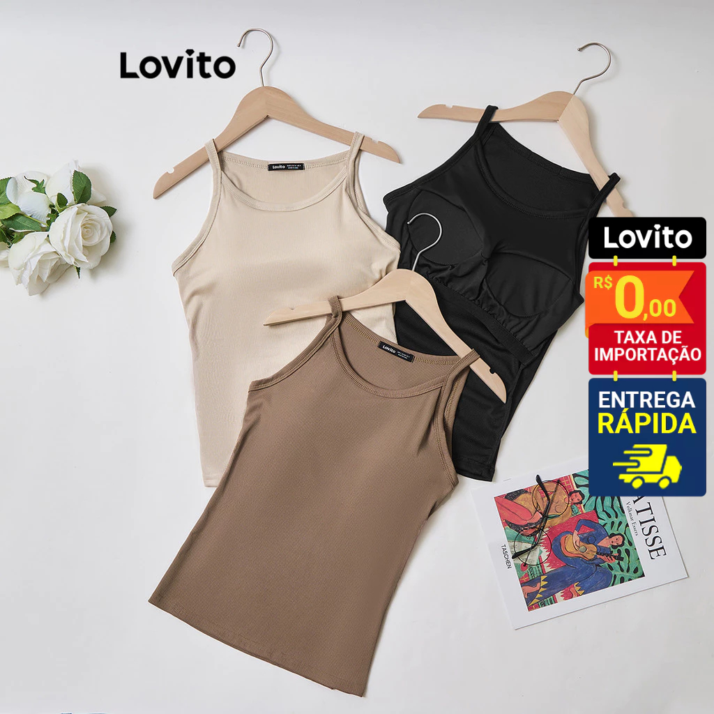 Lovito Regata Feminina Básica com Bojo Interno LNL50204 em Oferta na Shopee