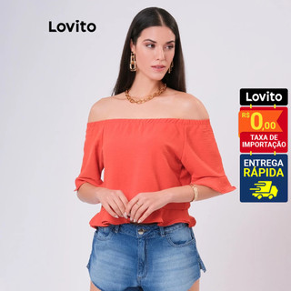 Lovito Blusa Casual Bainha de Babados Simples para Mulheres LB11BRL040 em Oferta na Shopee