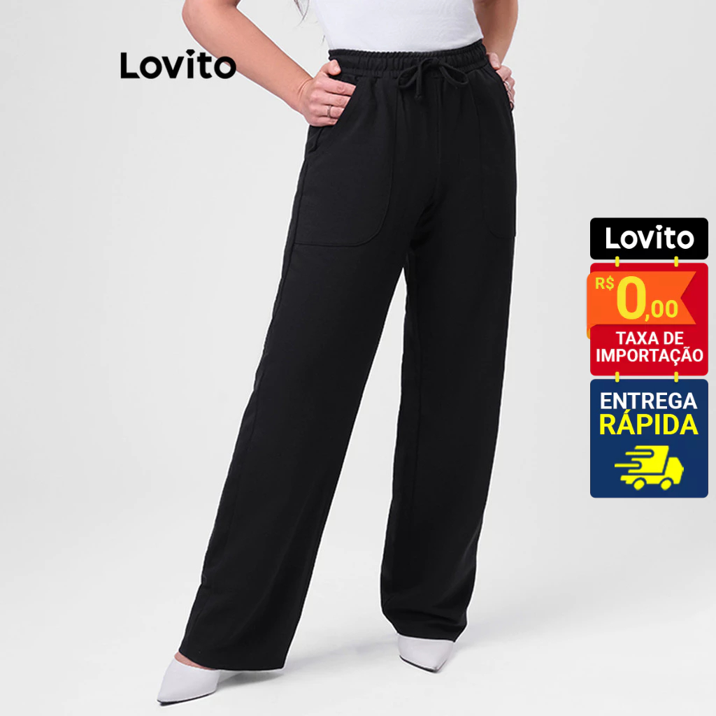Lovito Calça Feminina Moletom Elástico Cintura LB226BRL255 em Oferta na Shopee