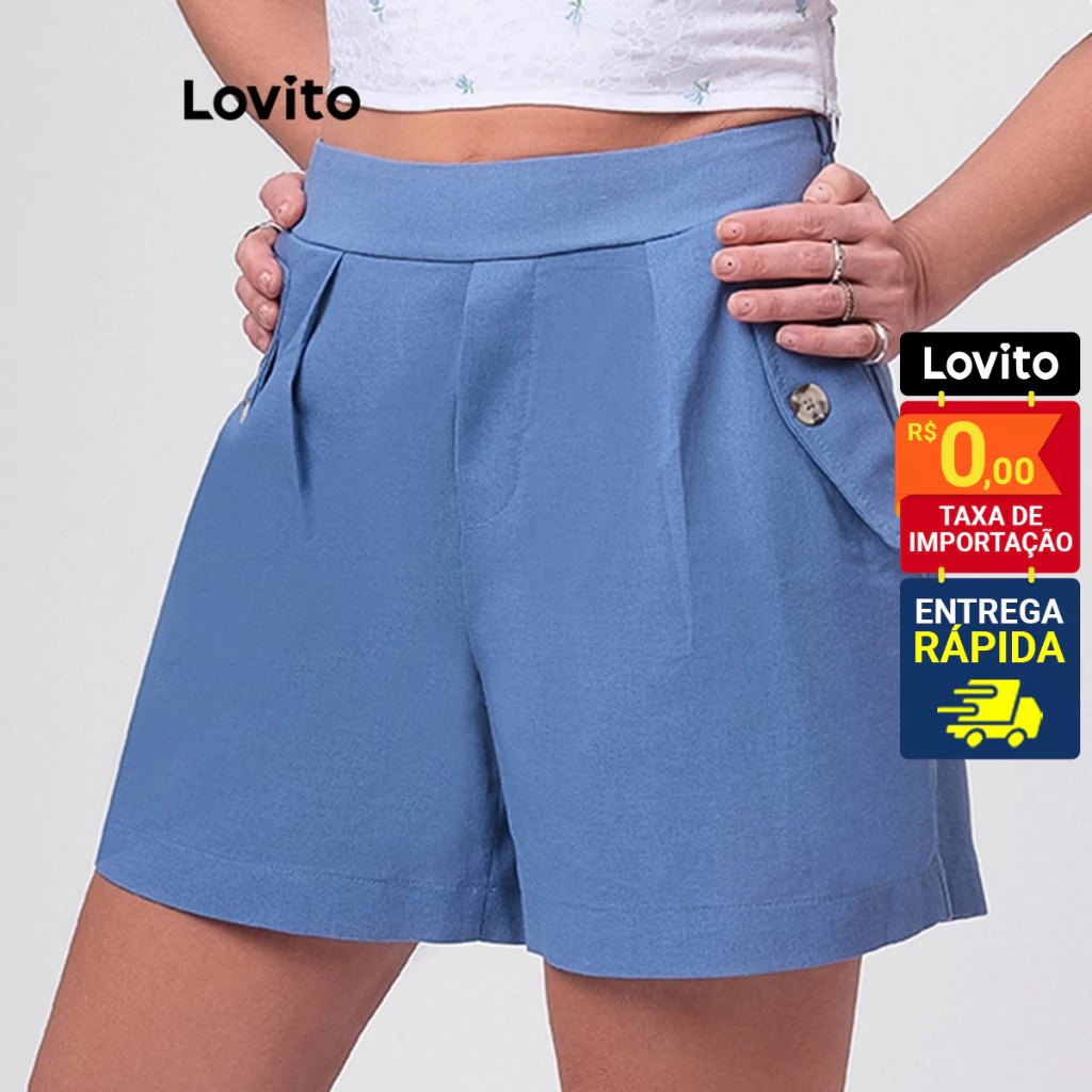 Lovito Shorts Feminino Liso LB248BRL277 em Oferta na Shopee