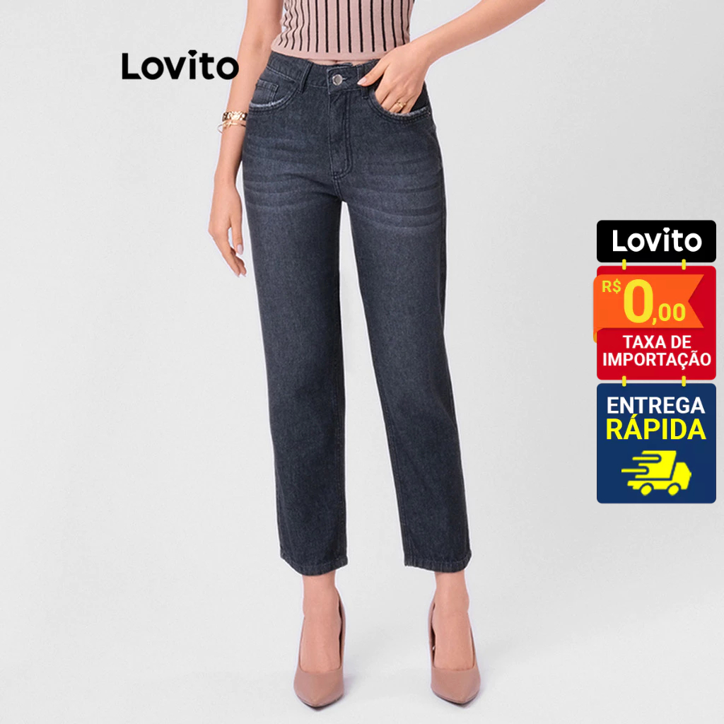 Lovito Calça Jeans Feminina Mom Básica LB1BRL003 - Women Clothes