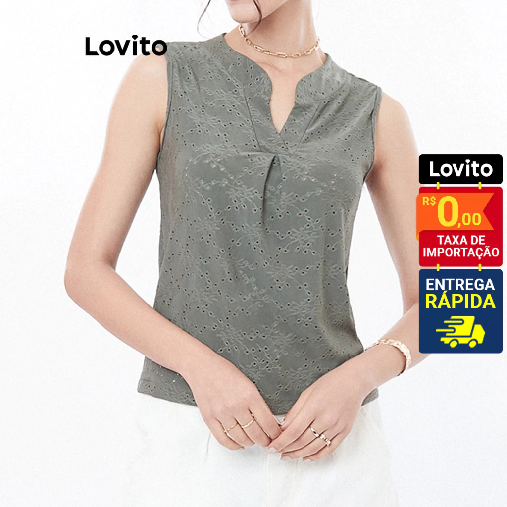 Lovito Regata Feminina Casual com Textura e prega frontal LB162BRL191 - Women Clothes