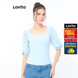Lovito Blusa Casual Simples para Mulheres LB322BRL351 em Oferta na Shopee