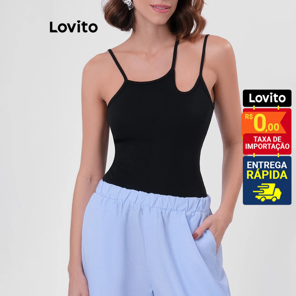Lovito Body Feminino com Recortes e Alças Finas Básico LB37BRL066 em Oferta na Shopee