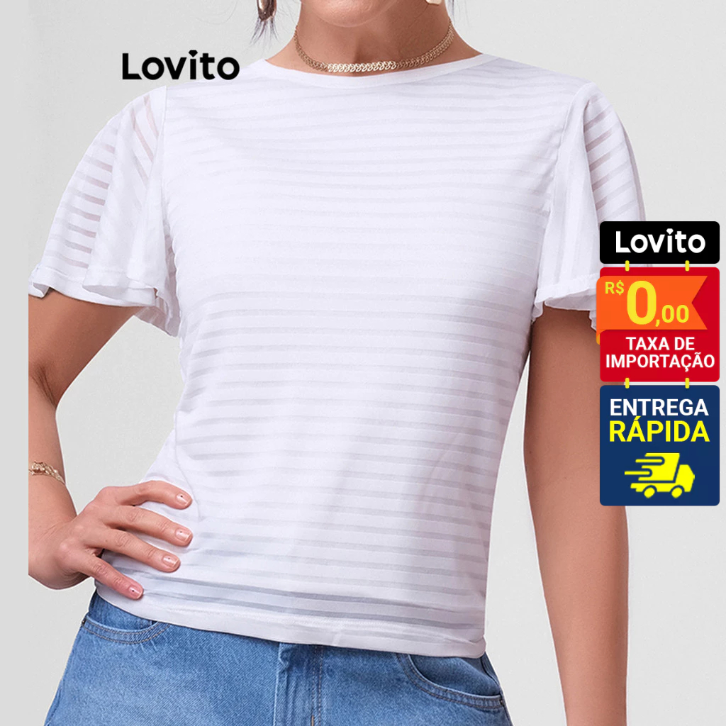 Lovito Camiseta Duplo Tecido Manga Curta Basica Feminina LB237BRL266 - Women Clothes