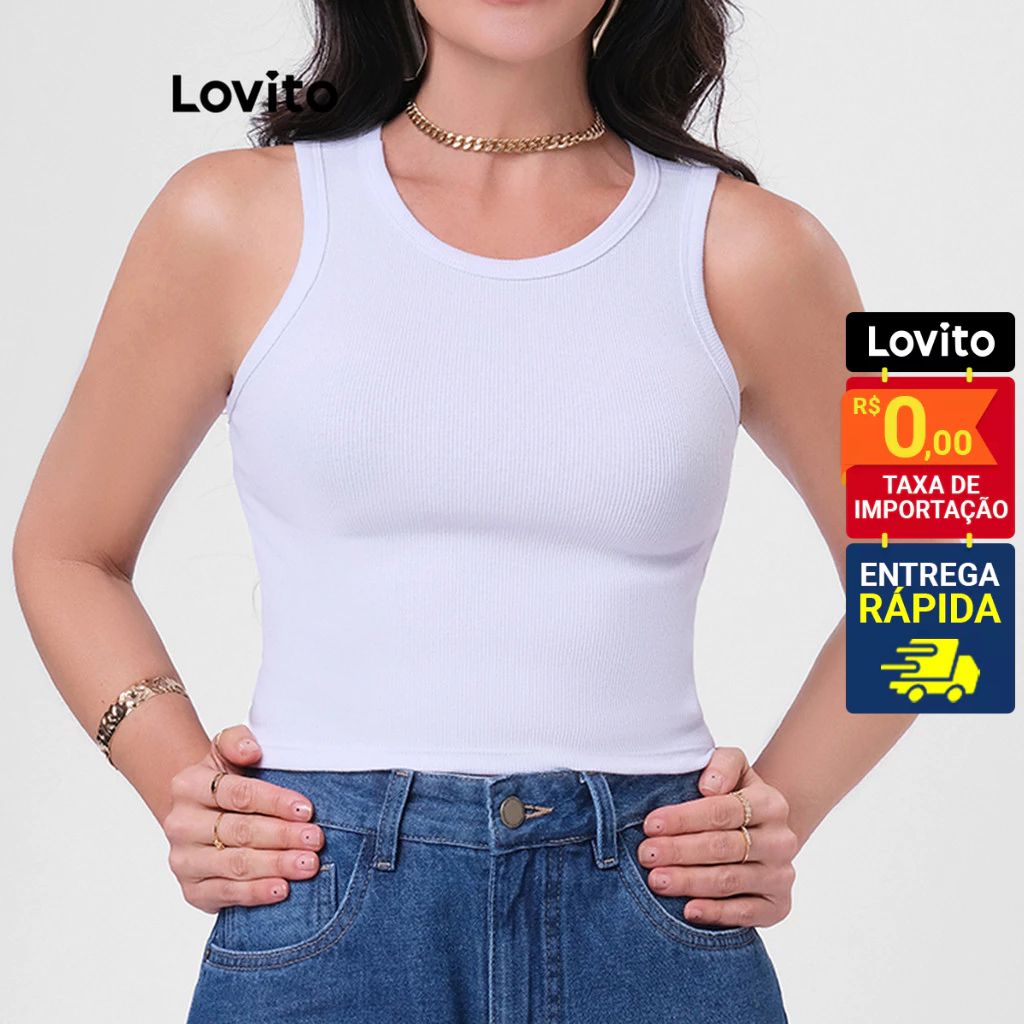 Lovito Top Regata Feminina Básica Lisa LB208BRL237 - Women Clothes