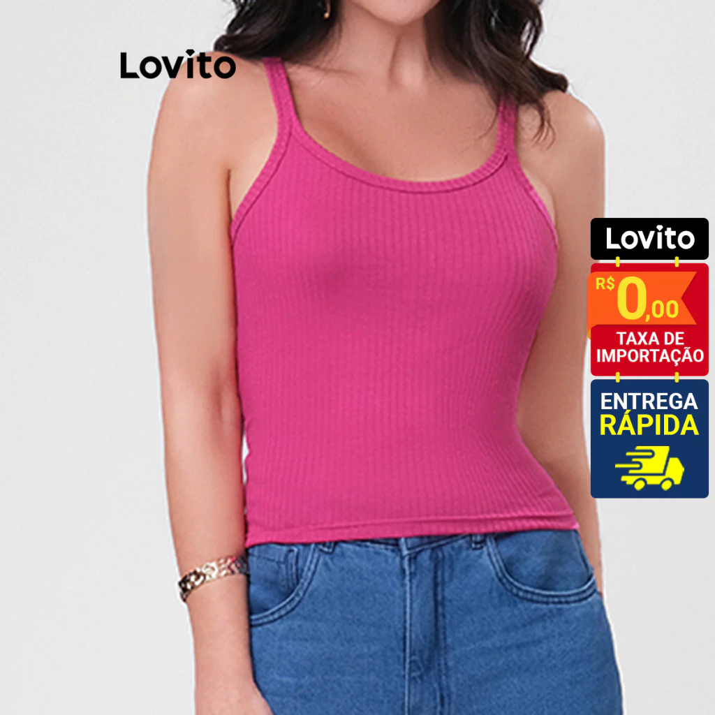Lovito Regata Feminina Casual de Malha Canelada e Alça Fina LB198BRL227 em Oferta na Shopee