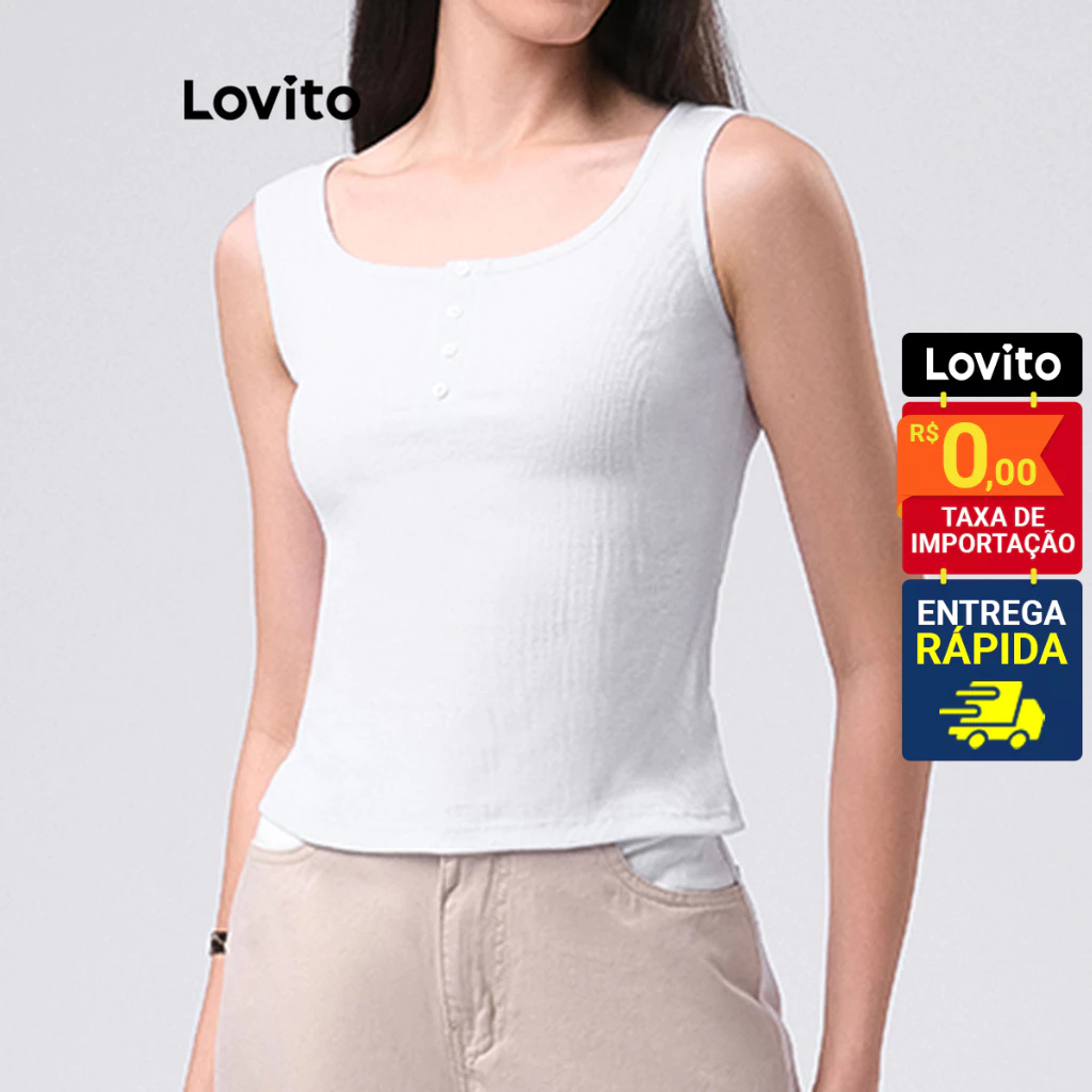 Lovito Regata Femino Casual com Botões Gola LB91BRL120 em Oferta na Shopee