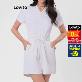 Lovito Macacão Feminino Curto de Malha Confortável com Bolsos LB44BRL073 em Oferta na Shopee