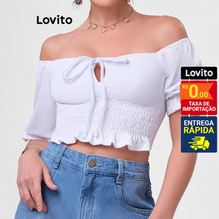 Lovito Blusa Casual Simples para Mulheres LB241BRL270 em Oferta na Shopee