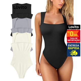Lovito Body  Básico Decote Quadrado Alças Largas Feminino LNL45001 em Oferta na Shopee