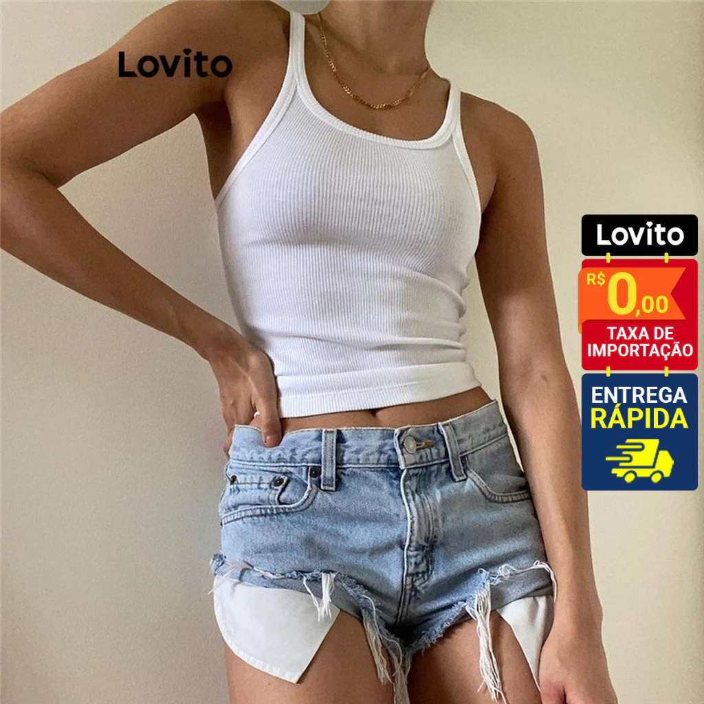 Lovito Blusa Feminina Lisa com Gola U LNL41056