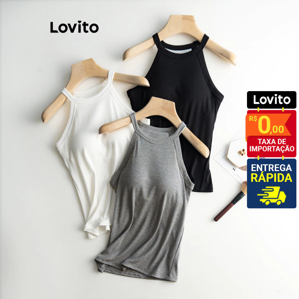 Lovito Casual Regata Feminina Simples com Bojo LNL36137