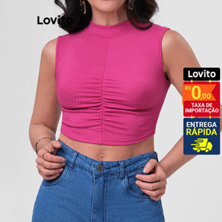 Lovito Top Casual Simples Feminino com Babados LB204BRL233 em Oferta na Shopee