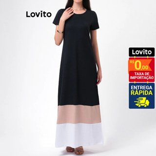 Lovito Vestido Feminino Longo Reto Listras na Barra LB64BRL093 em Oferta na Shopee
