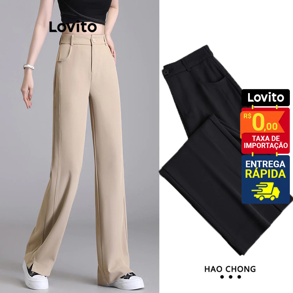 Lovito Calça Feminina Abertura Leve na Barra LNE54141