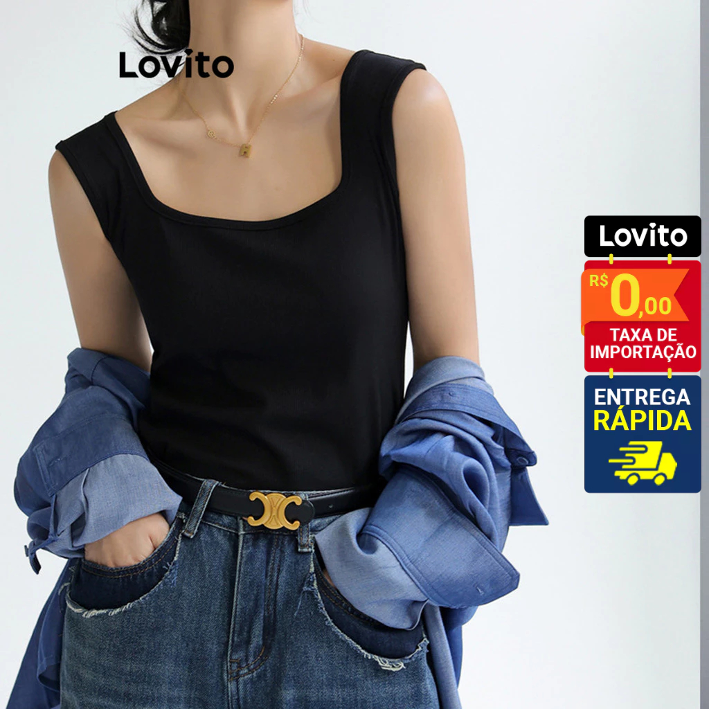 Lovito Regata Feminina casual tecido canelado LNL56078 - Women Clothes