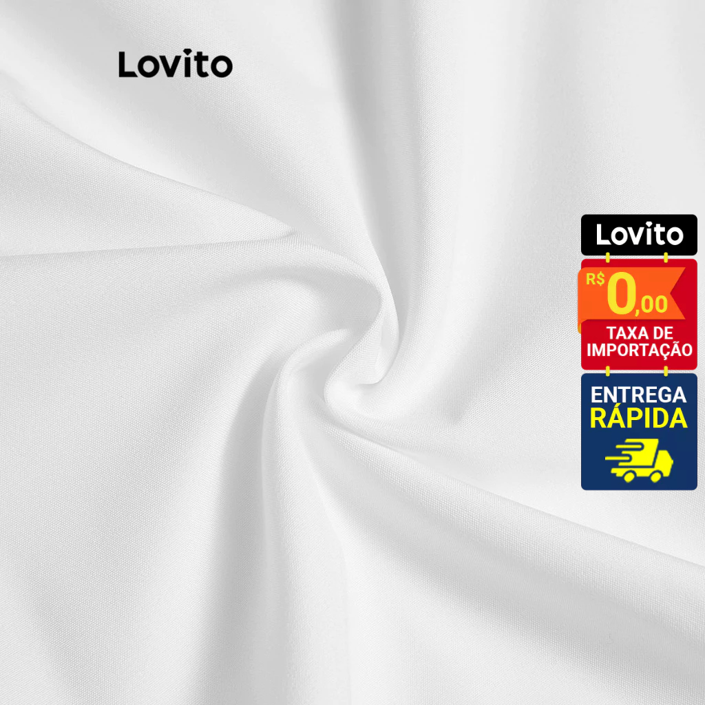 Detalhes do Lovito Blusa Manga Bufante Curta Basica Feminina LNE24125