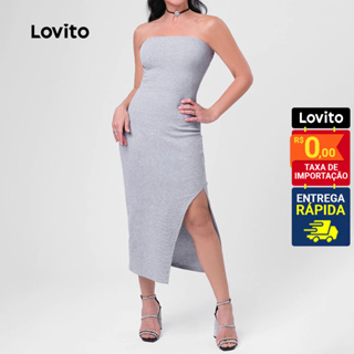 Lovito Vestido Sem Alças Midi Com Fenda Tubo Feminino LB166BRL195 em Oferta na Shopee