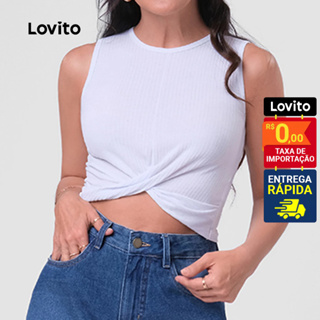 Lovito Regata Feminina Cropped com torção Frente LB165BRL194 em Oferta na Shopee