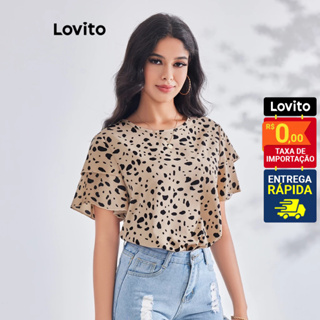 Lovito Blusa de Onça com Camadas Duplas na Manga Blusa Feminina LBE03008 em Oferta na Shopee