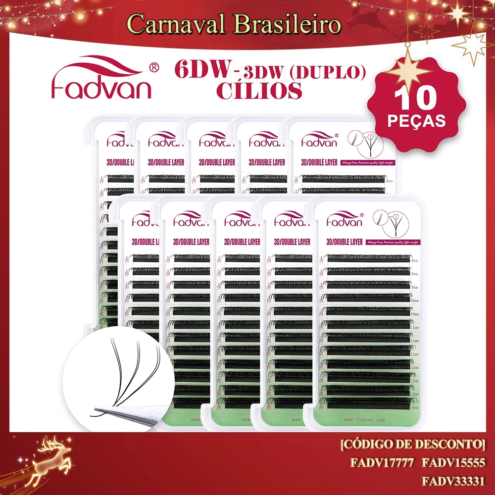 10 Peças Fadvan Pontas Duplas 3D Cílios 6DW Forma Extensão De Preço De Atacado Do Fabricante em Oferta na Shopee