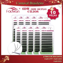 10 Peças Fadvan Pontas Duplas 3D Cílios 6DW Forma Extensão De Preço De Atacado Do Fabricante