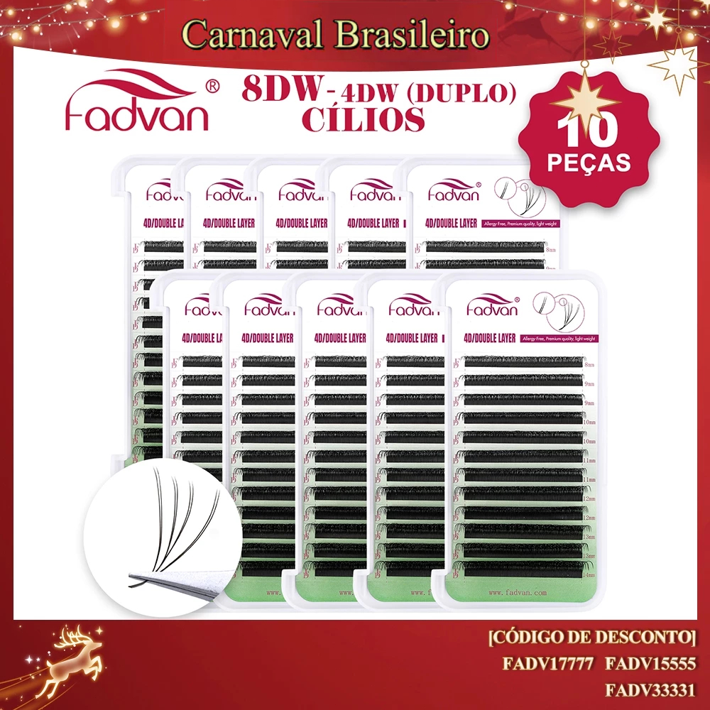 10 Peças Fadvan Pontas Duplas 4D Cílios 8DW Forma Extensão De Preço De Atacado Do Fabricante