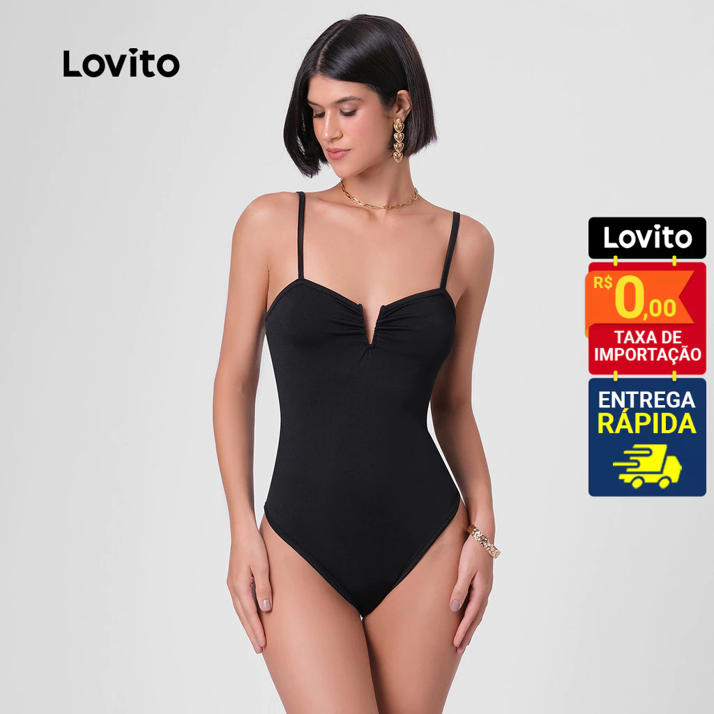 Lovito Body Alças Finas com Decote Coração Basico Feminino LB330BRL359 em Oferta na Shopee