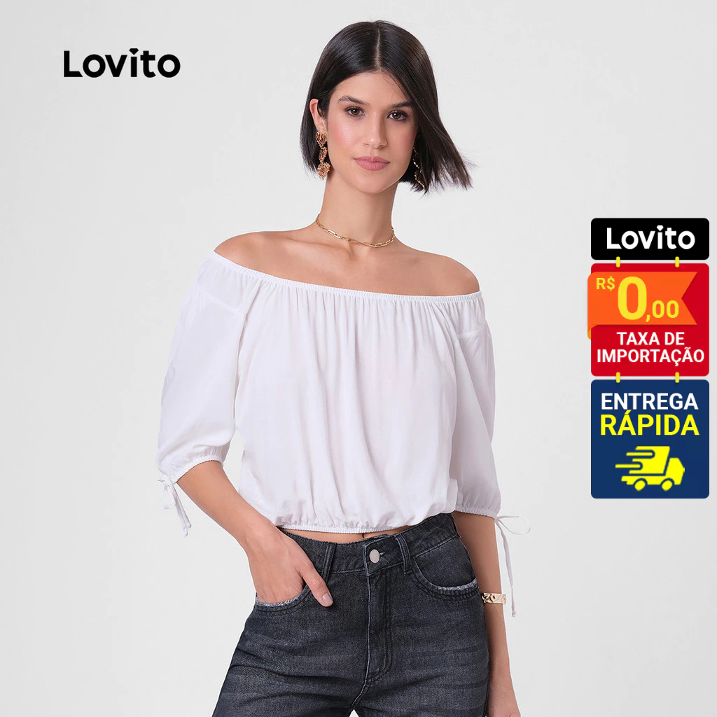 Lovito Blusa Ombro a Ombro com Babados Ciganinha Basica Feminina LB261BRL290 - Women Clothes