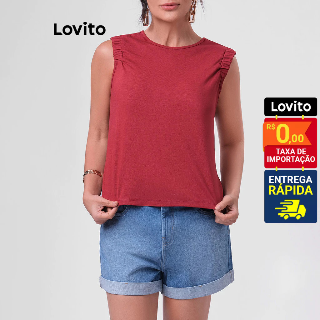Lovito Regata Feminina Casual Lisa com Detalhe no Ombro LB234BRL263 - Women Clothes