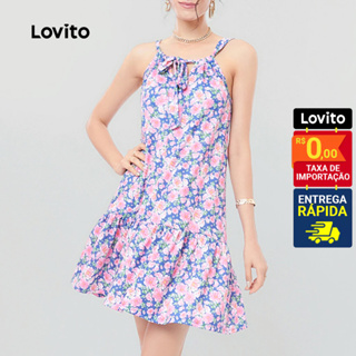 Lovito Vestido Curto Com Babado Na Barra Estampa Floral Feminino LB217BRL246 em Oferta na Shopee