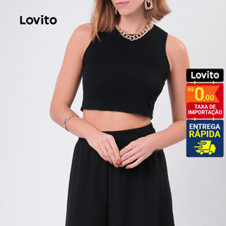 Lovito Regata  Feminina Cropped Básica LB1BRL026 em Oferta na Shopee