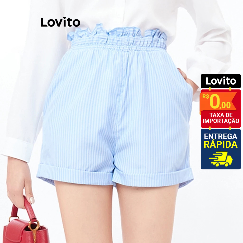 Lovito Shorts Casual Listrado Cintura Elástica para Mulheres LB252BRL281