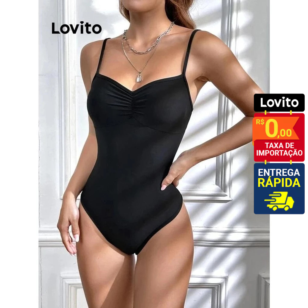 Lovito Body Plissado Liso para Mulheres LNL43189