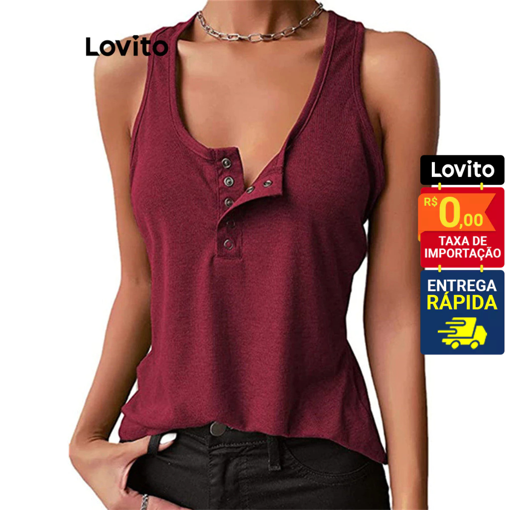 Lovito Regata Feminina com Botão no Busto LNE31195 - Women Clothes