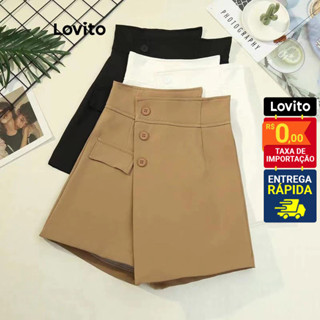 Lovito Casual Shorts Feminino Liso com Botão LNE48420