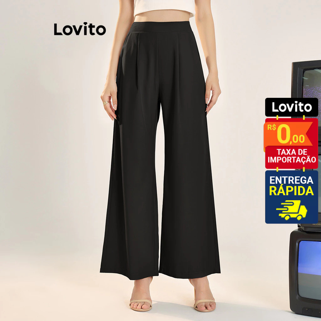 Lovito Calça Feminina Alfaiataria Cintura Alta L56ED073 - Women Clothes