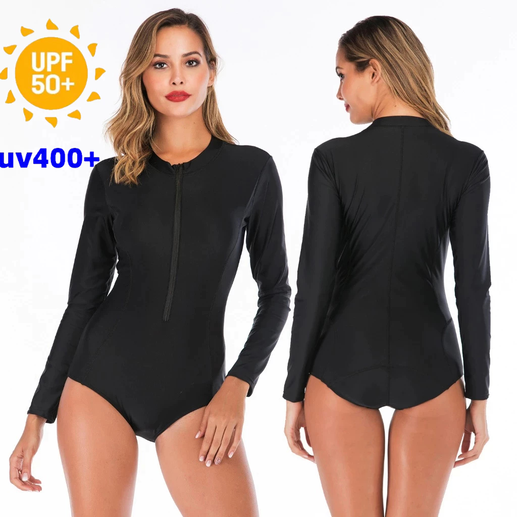 uv fator 50+ bikini terno de surf protetor solar maiô cor sólida maiô de uma peça/uma peça longa em Oferta na Shopee