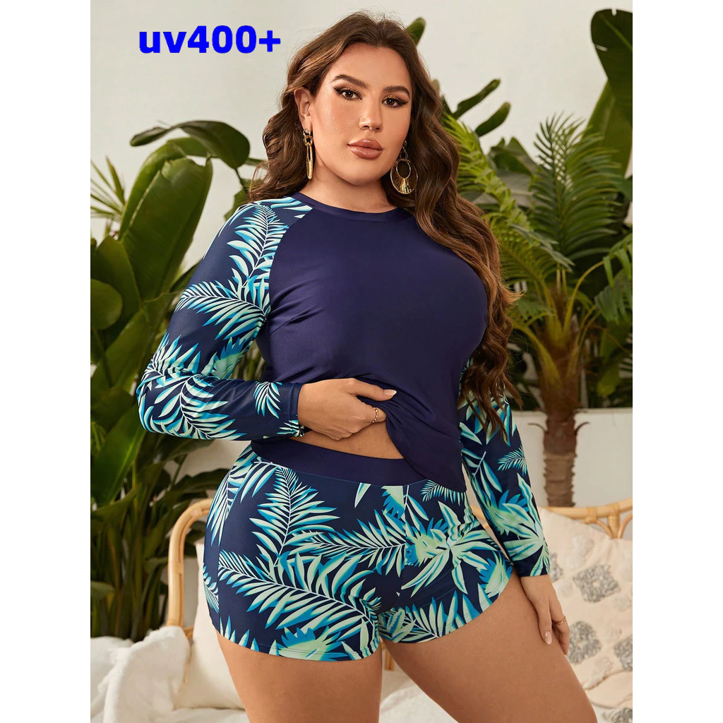 UV bikini  Plus Size Plus gordo/maiô com colete dividido/terno de surf feminino Anti-sol de manga