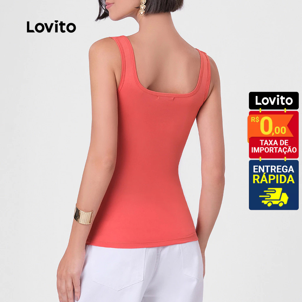 Detalhes do Lovito Regata Feminina Lisa com Decote Quadrado LB340BRL369