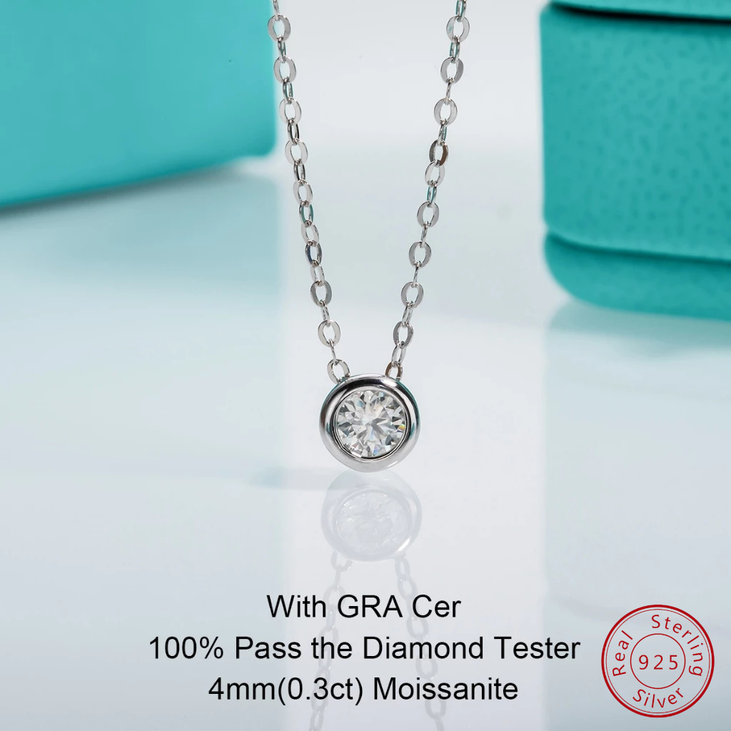 AnuClub Colar de Prata 925 com Pingente de Moissanita VVS1 D Cor Redonda - Certificado - Promoção Frete Grátis em Oferta na Shopee