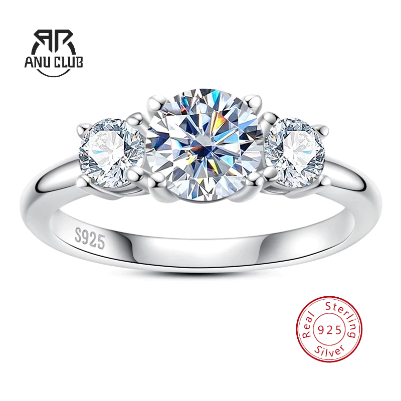 ✨ AnuClub Anel Prata 925 | Moissanita 6.5mm+4mm | Banho Ouro 2.8g Presente Casamento/Aniversário Frete Grátis em Oferta na Shopee