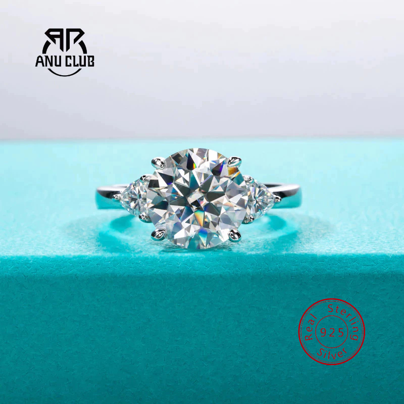 AnuClub Aliança Moissanita anel três pedras 4.6cttw D/VVS1 Prata 925 - Kit Aniversário Compromisso Frete Grátis em Oferta na Shopee