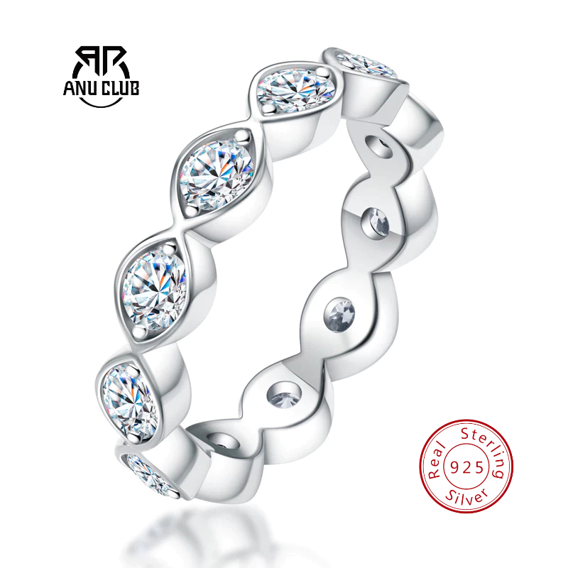 AnuClub Moissanite Eternity Aliança De Casamento Anel D Cor 925 Anéis De Prata Esterlina Para Mulheres Com Certificado
